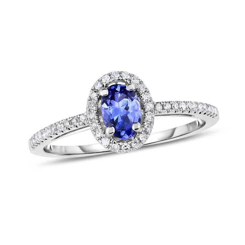 Oval Tanzanite and 1/6 CT. T.W. Diamond Frame Ring in 14K White Gold ...