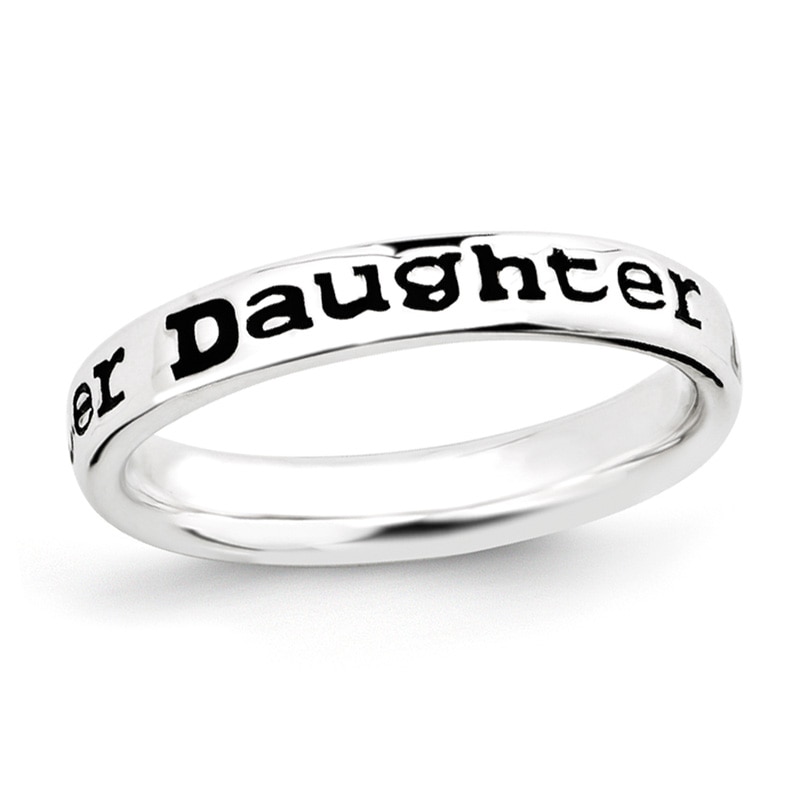 Stackable Expressions™ 3.5mm Black Enamel "Daughter" Band in Sterling Silver