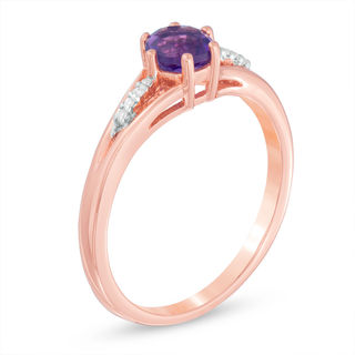 5.0mm Amethyst and Diamond Accent Split Shank Ring in 10K Rose Gold ...