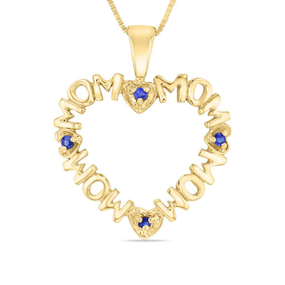 Blue Sapphire Repeating Mom Heart Pendant in 14K Gold