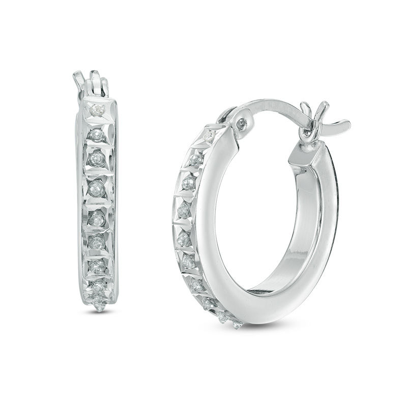 Diamond Fascination™ Small Hoop Earrings in Sterling Silver with