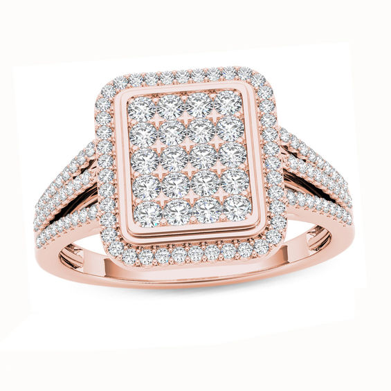1/2 CT. T.W. Composite Diamond Rectangle Frame Ring in 10K Rose Gold ...