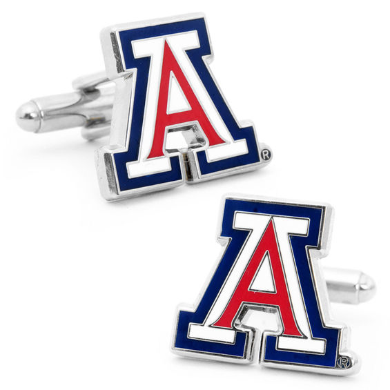 Men's Ncaa University of Arizona Logo Enamel Cuff Links in White Rhodium Brass