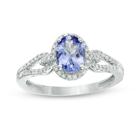 Oval Tanzanite and 1/5 CT. T.W. Diamond Frame Ring in 10K White Gold ...