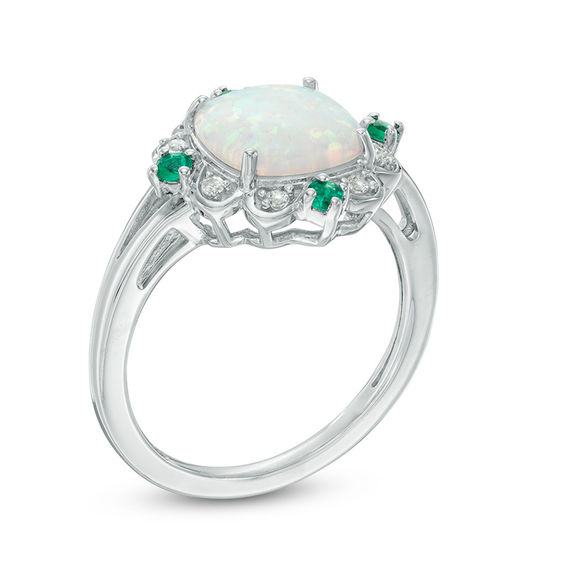 9.0mm Cushion-Cut Lab-Created Opal, Emerald and White Sapphire Scallop ...