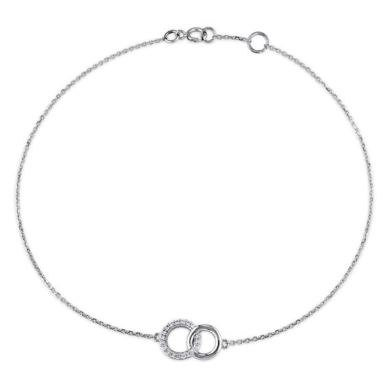 1/10 CT. T.W. Diamond Interlocking Circles Bracelet in 14K White Gold ...