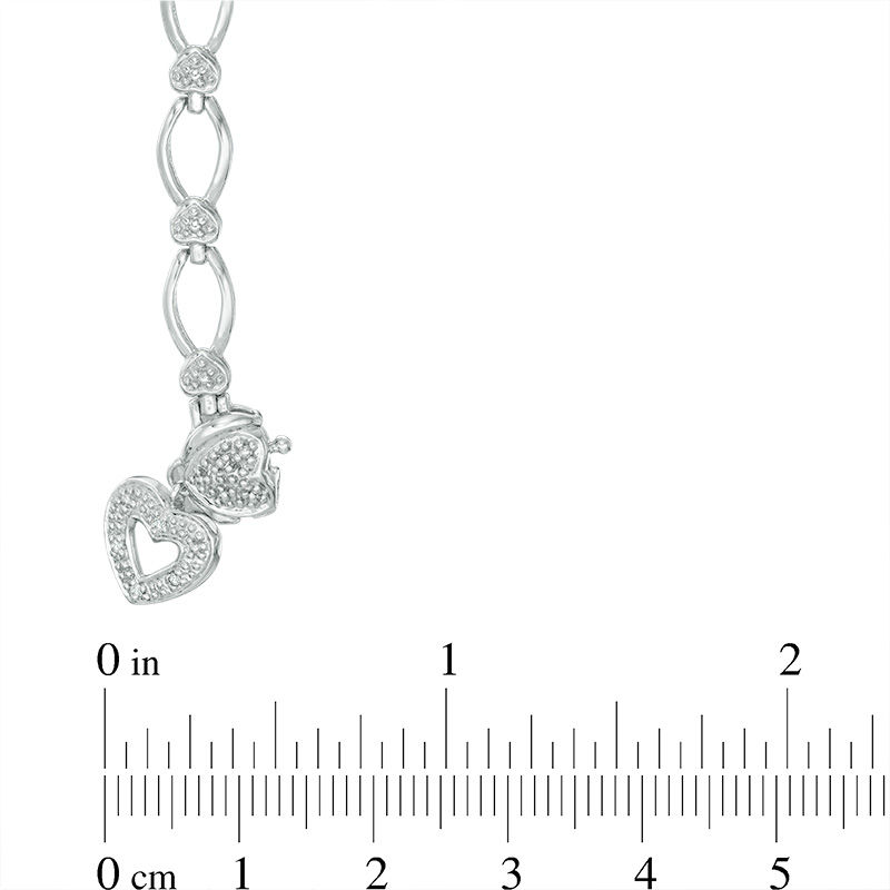 Diamond Accent Oval Link with Heart Charm Bracelet in Sterling Silver - 7.25"