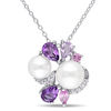 Thumbnail Image 0 of Freshwater Cultured Pearl, Amethyst and Lab-Created Pink and White Sapphire Cluster Pendant in Sterling Silver