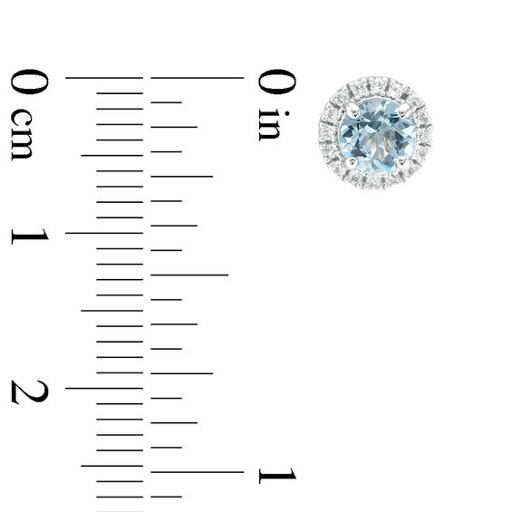 5.0mm Aquamarine and Lab-Created White Sapphire Frame Stud Earrings in 10K White Gold