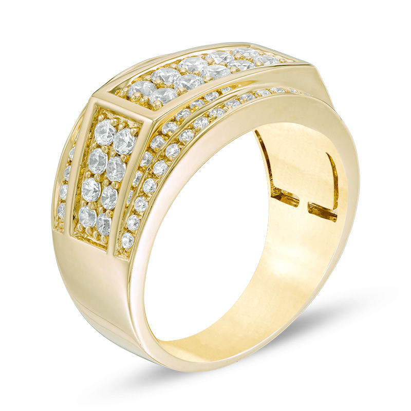 Men's 1-1/2 CT. T.W. Composite Diamond Rectangle Top Ring in 10K Gold ...