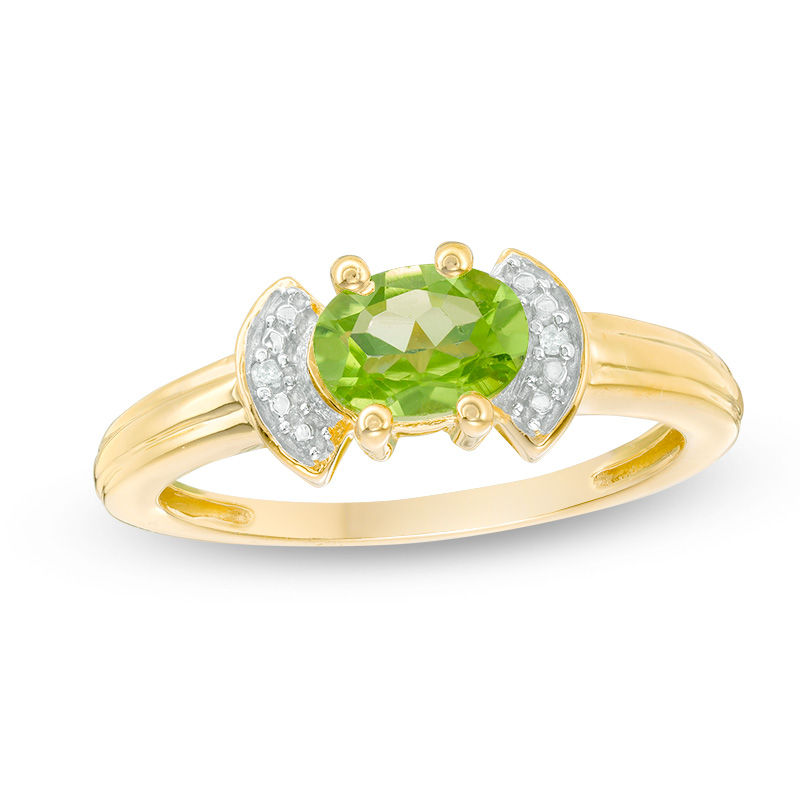 Oval Peridot and Diamond Accent Collar Ring in Sterling Silver with 14K ...