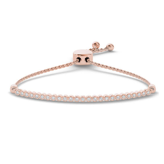 1/10 CT. T.w. Diamond Bar Bolo Bracelet in Sterling Silver with 14K Rose Gold Plate - 9.0"