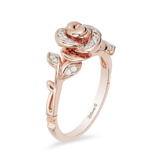 Enchanted Disney Belle 1/10 CT. T.W. Diamond Rose Ring in 10K Rose Gold ...