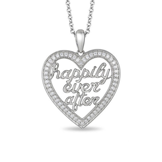 Enchanted Disney Princess 1/5 CT. T.w. Diamond "happily ever after" Heart Pendant in Sterling Silver - 19"