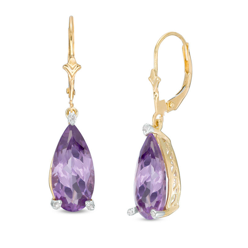 Pear-Shaped Rose de France Amethyst and Diamond Accent Drop Earrings in ...