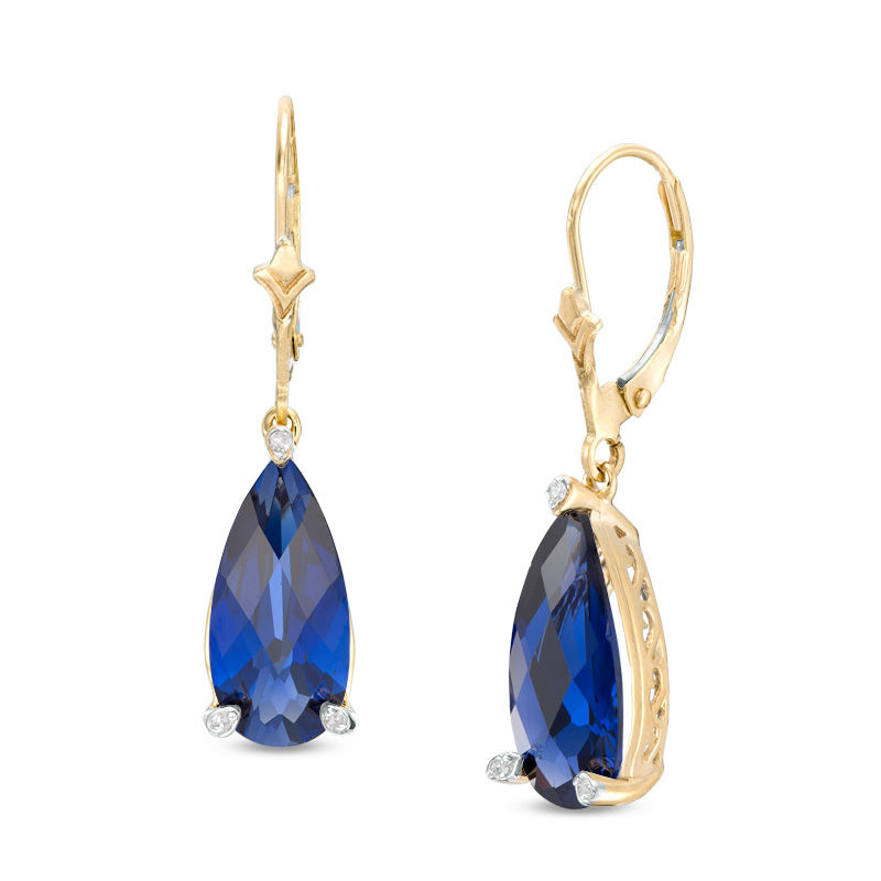 Pear-Shaped Lab-Created Blue Sapphire and Diamond Accent Drop Earrings ...
