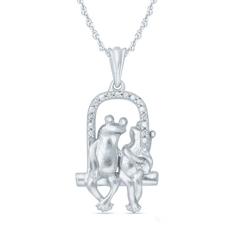 Diamond Accent Loving Frogs Pendant in Sterling Silver