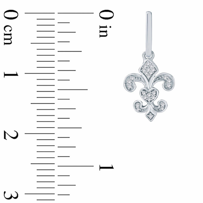 Main Image 2 of 1/10 CT. T.W. Diamond Fleur-De-Lis Drop Earrings in Sterling Silver