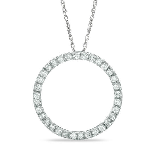 1/2 CT. T.w. Diamond Open Circle Pendant in 10K White Gold