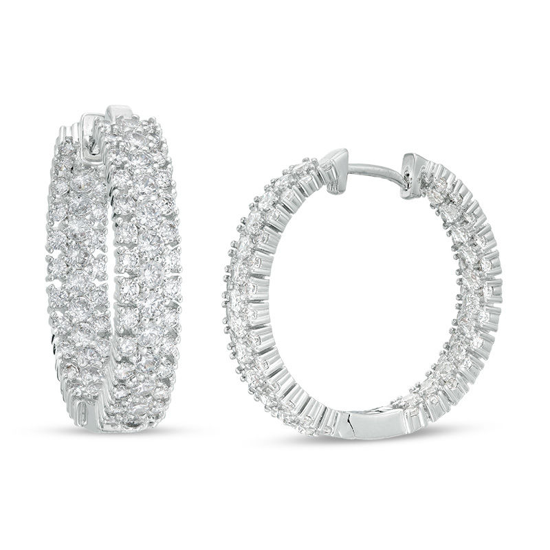 Lab-Created White Sapphire Triple Row Inside-Out Hoop Earrings in ...