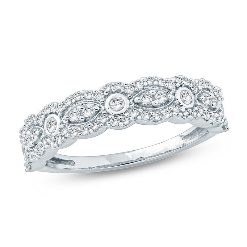 1/2 CT. T.W. Diamond Alternating Round and Marquise Scallop Anniversary Band in 10K White Gold