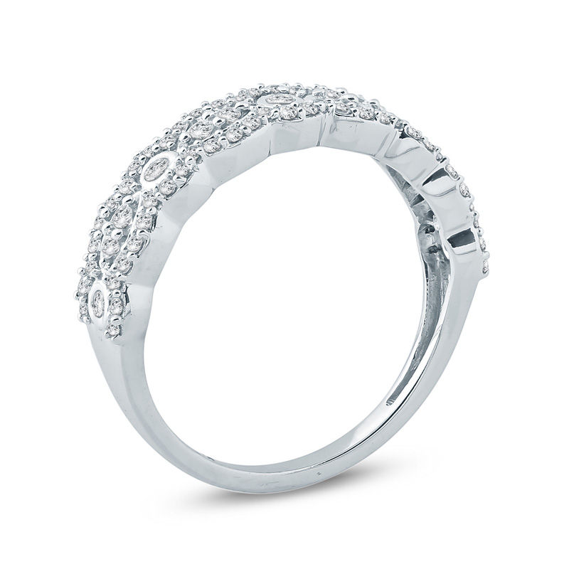 1/2 CT. T.W. Diamond Alternating Round and Marquise Scallop Anniversary Band in 10K White Gold