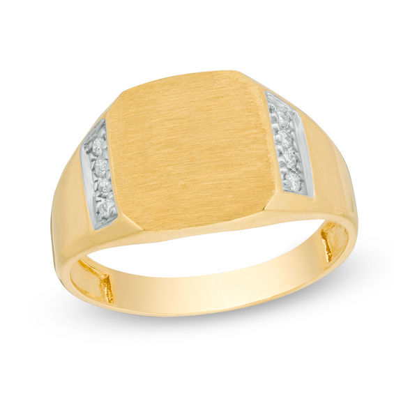 Men's 1/8 CT. T.W. Diamond Signet Ring in 10K Gold | Zales