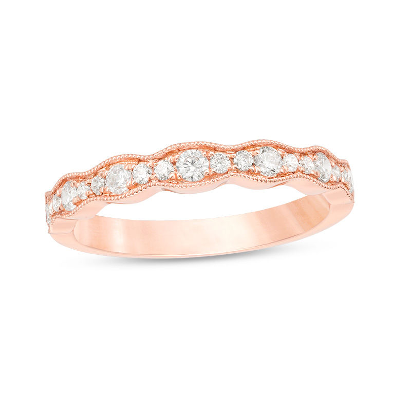 1/3 CT. T.W. Diamond Wave Vintage-Style Anniversary Band in 10K Rose ...
