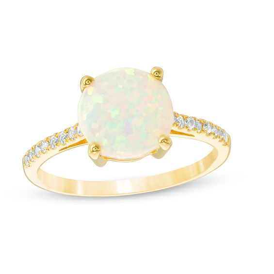 9.0mm Lab-Created Opal and White Sapphire Ring in Sterling Silver with 14K Gold Plate