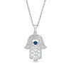 Thumbnail Image 0 of Lab-Created Blue and White Sapphire Hamsa Pendant in Sterling Silver