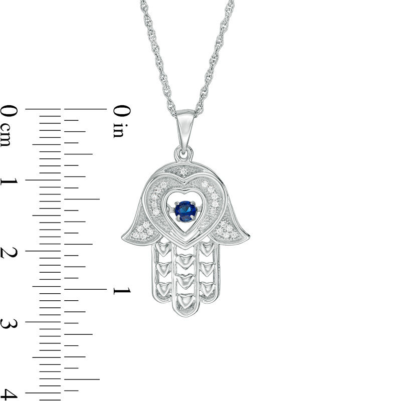 Lab-Created Blue and White Sapphire Hamsa Pendant in Sterling Silver