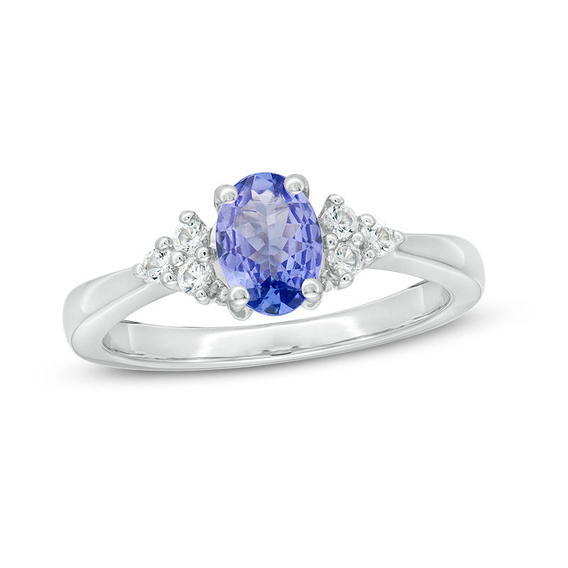Oval Tanzanite and Lab-Created White Sapphire Tri-Sides Ring in ...