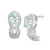 Thumbnail Image 0 of Oval Blue Topaz and Diamond Accent Bead Frame J-Hoop Earrings in Sterling Silver