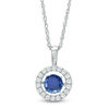 Thumbnail Image 0 of 5.5mm Lab-Created Blue and White Sapphire Circle Pendant in Sterling Silver