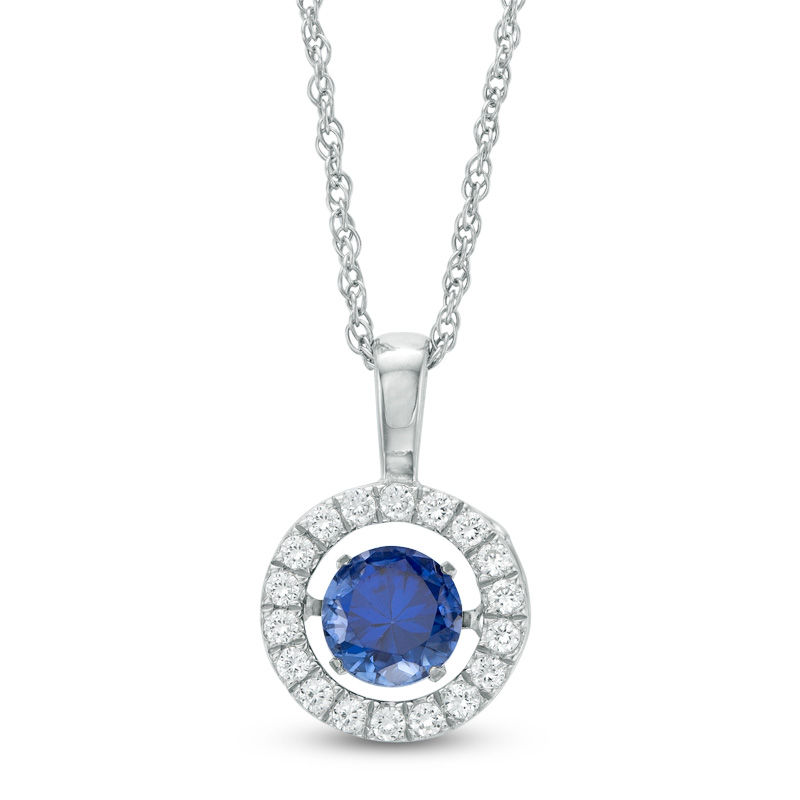 5.5mm Lab-Created Blue and White Sapphire Circle Pendant in Sterling Silver
