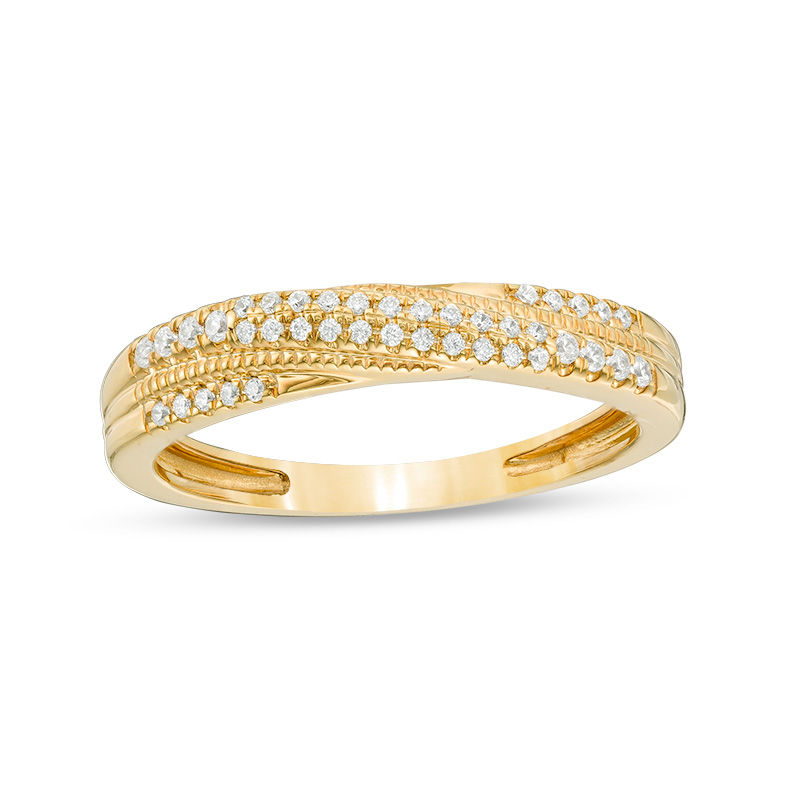 1/6 CT. T.W. Diamond Crossover Vintage-Style Anniversary Band in 10K Gold