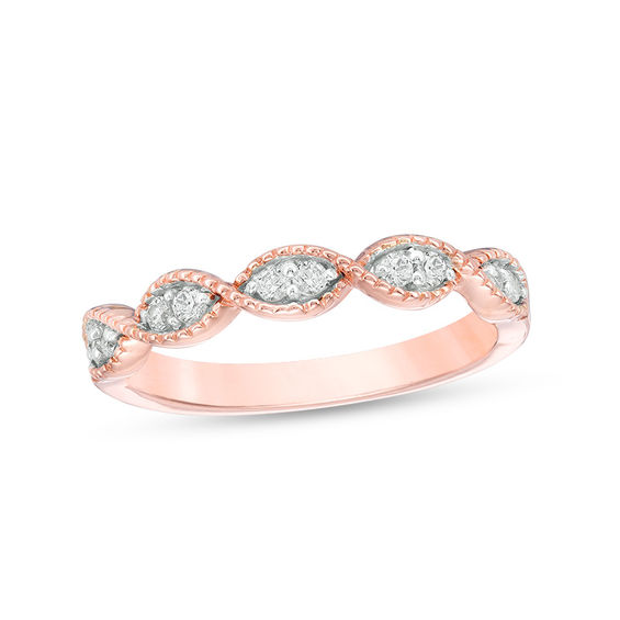 1/6 CT. T.W. Diamond Twist Vintage-Style Stackable Band in 10K Rose ...