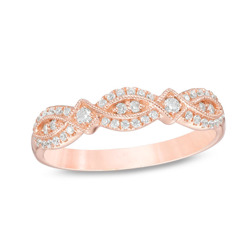 1/4 CT. T.W. Diamond Art Deco Vintage-Style Stackable Band in 10K Rose ...