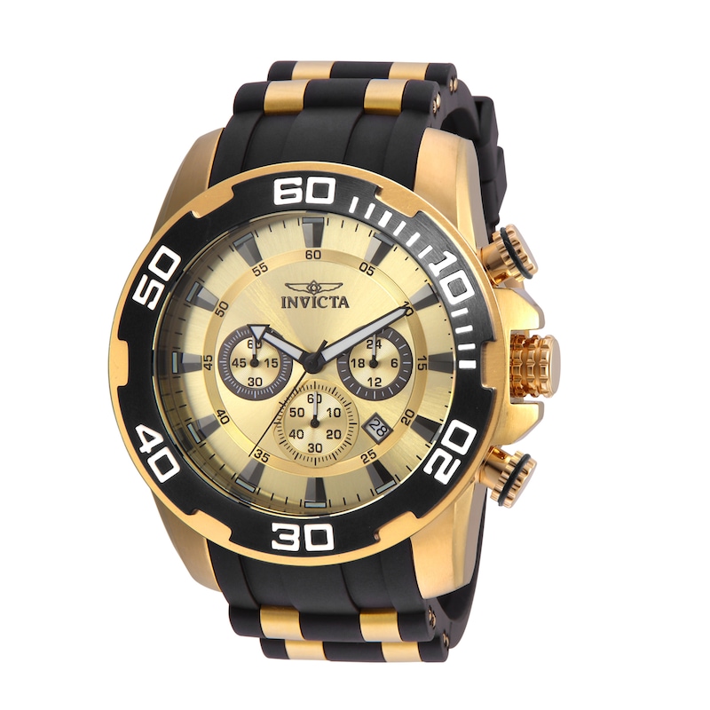 Men's Invicta Pro Diver Chronograph Gold-Tone Strap Watch with Gold-Tone Dial (Model: 22346)