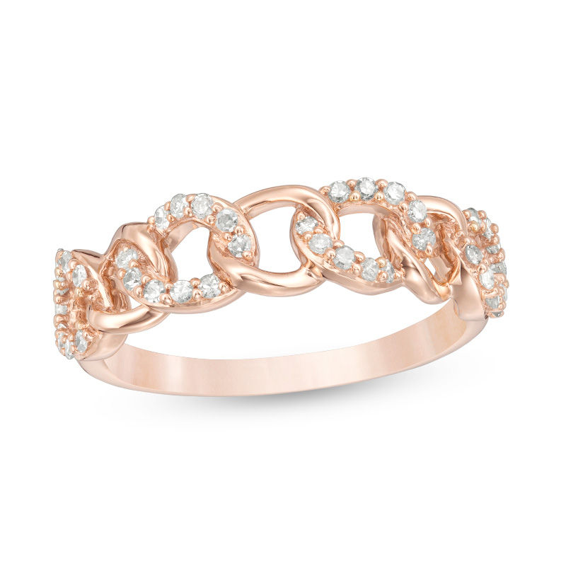 1/4 CT. T.W. Diamond Alternating Chain Link Ring in 10K Rose Gold