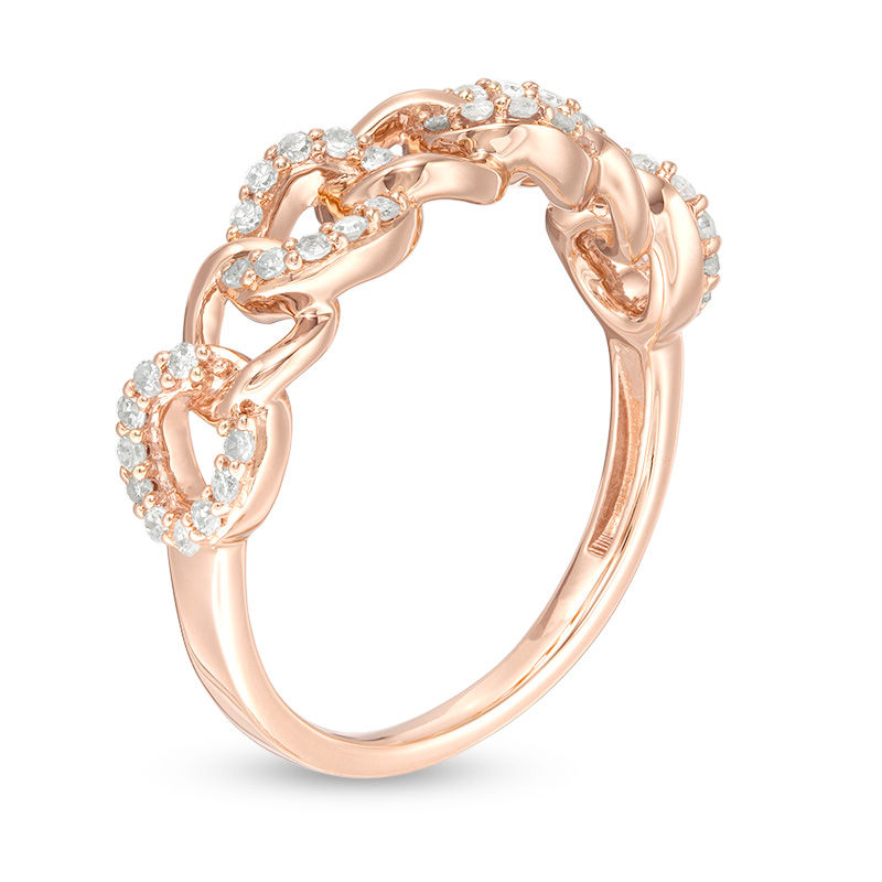 1/4 CT. T.W. Diamond Alternating Chain Link Ring in 10K Rose Gold
