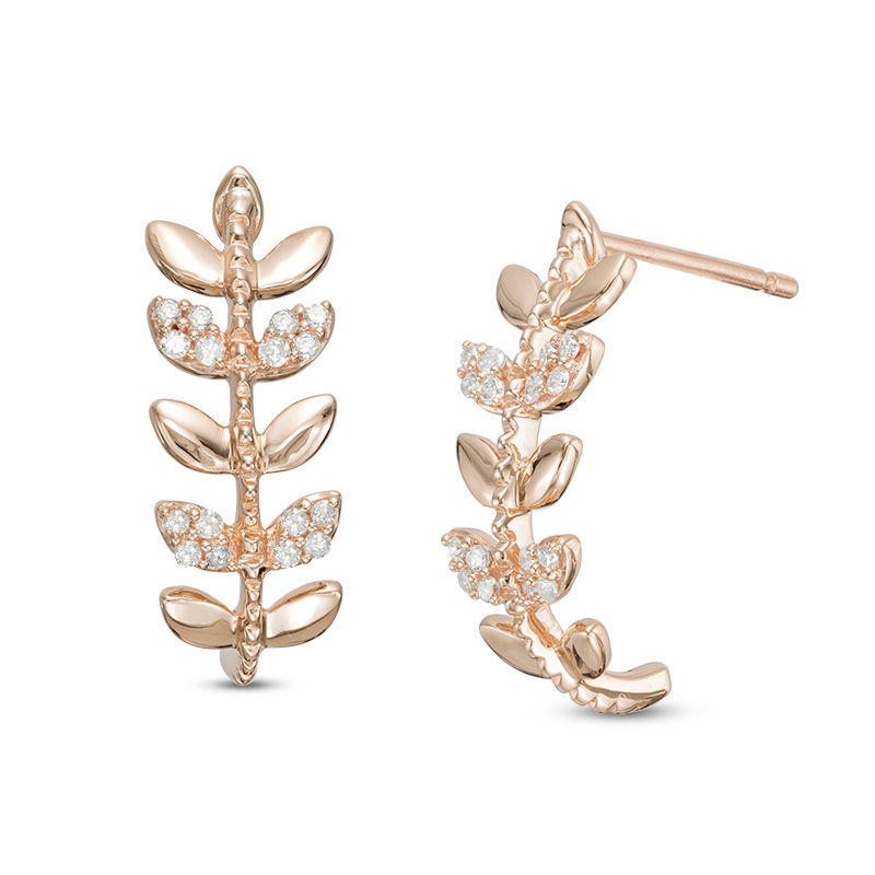 1/10 CT. T.W. Diamond Leaf Drop Earrings in 10K Rose Gold