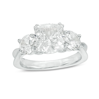3 CT. T.W. Cushion-Cut Diamond Three Stone Engagement Ring in 14K White  Gold | Zales