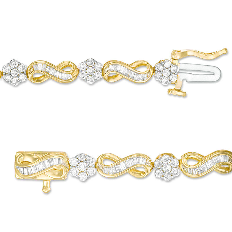 2 CT. T.W. Baguette and Round Composite Diamond Infinity Link Bracelet in 10K Gold - 7.25"