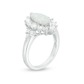 Marquise Lab-Created Opal and White Sapphire Starburst Frame Ring in ...