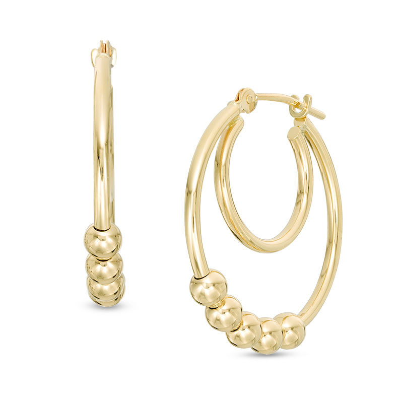 Sliding Bead Double Hoop Earrings in 14K Gold | Zales