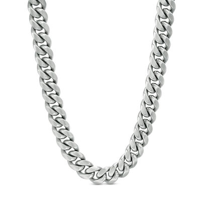 Zales Men's 8.0mm Multi-Finish Reversible Curb Chain Necklace in Stainless Steel - 24