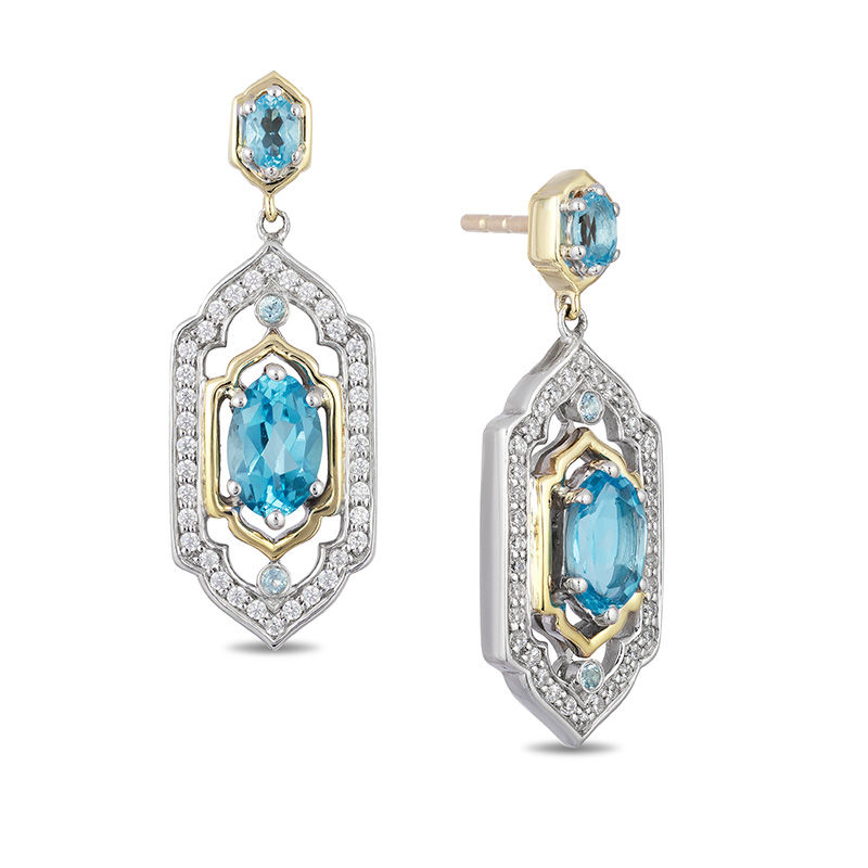 Enchanted Disney Jasmine Oval Swiss Blue Topaz and 1/5 CT. T.W. Diamond ...