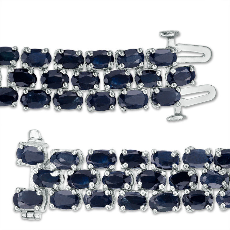 Oval Blue Sapphire Triple Row Bracelet in Sterling Silver - 7.5