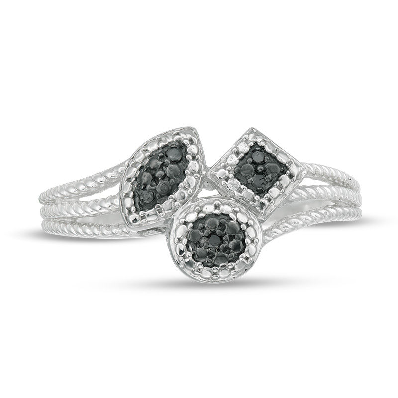 Enhanced Black and White Diamond Accent Vintage-Style Geometric Ring in Sterling Silver